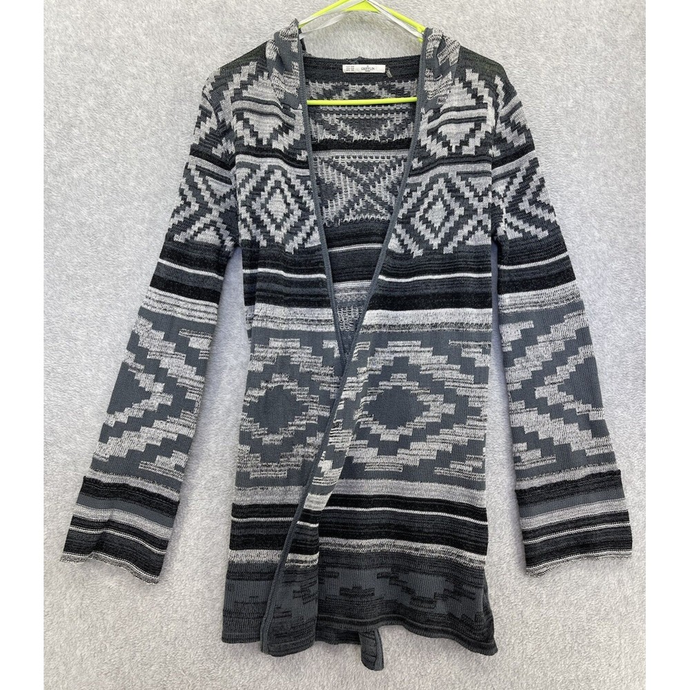 Grifflin Paris Women’s Cardigan Fairisle Hooded Grey Long Sleeve Size Small